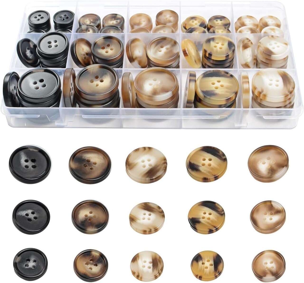 110Pcs Mixed Sewing Buttons, 4-Hole Craft Round Blazer Buttons